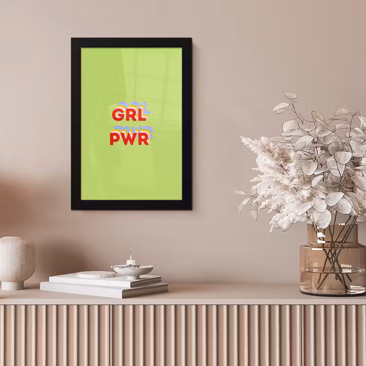 Grl pwr - Groen - Rood - 3D fotolijst zwart zonder passe partout klein -sfeer5