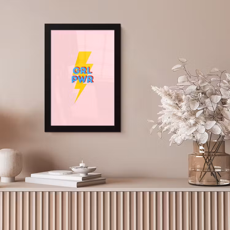 Grl pwr - Bliksem - Roze fotolijst zwart zonder passe partout klein -sfeer5