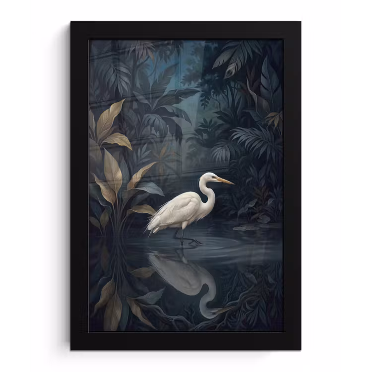 Reiger - Water - Natuur - Modern - Wit fotolijst zwart zonder passe partout klein -3d