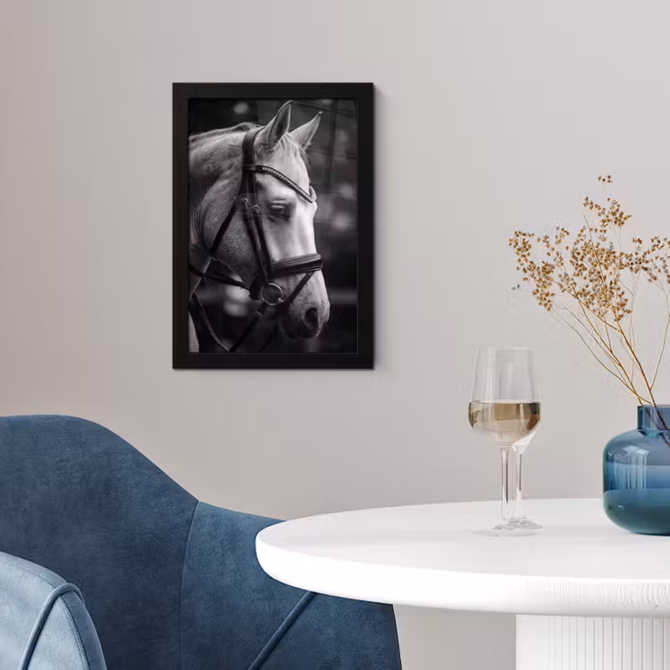 Paard - Schimmel - Portret fotolijst zwart zonder passe partout klein -sfeer4