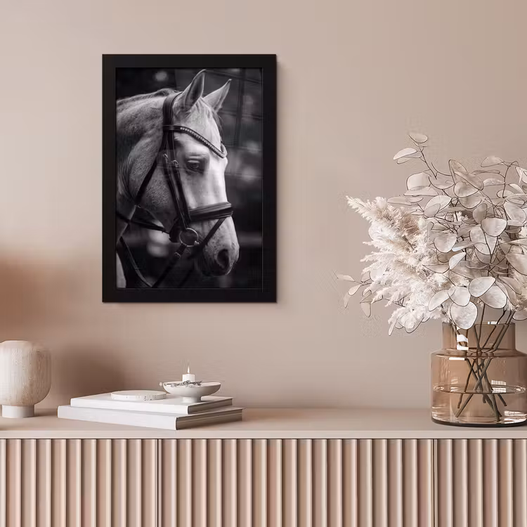 Paard - Schimmel - Portret fotolijst zwart zonder passe partout klein -sfeer5