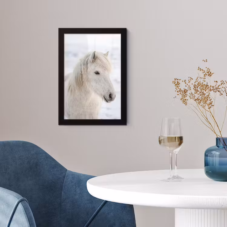 Paard - Kop - Winter - Dieren - Wit fotolijst zwart zonder passe partout klein -sfeer4
