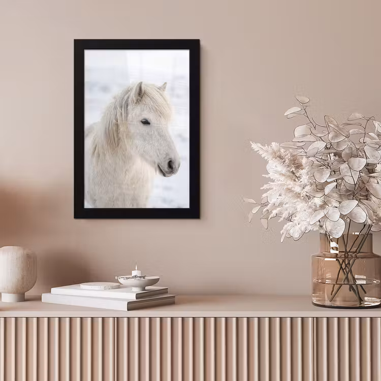 Paard - Kop - Winter - Dieren - Wit fotolijst zwart zonder passe partout klein -sfeer5