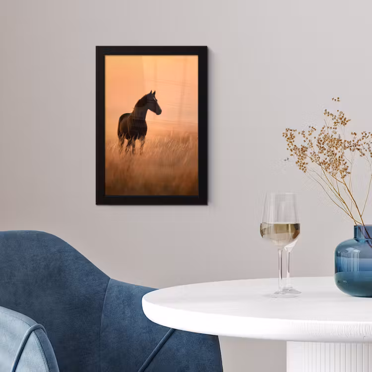 Paard - Grasveld - Zonsondergang fotolijst zwart zonder passe partout klein -sfeer4