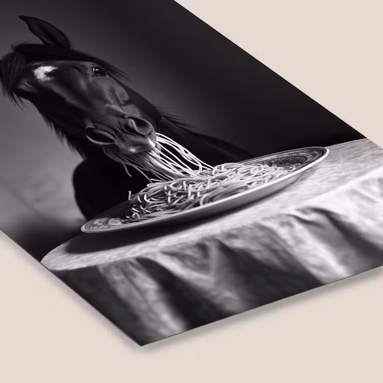 Paard - Bord - Pasta - Tafelkleed - Zwart Wit - Dieren fotolijst zwart zonder passe partout klein -zsfeer6