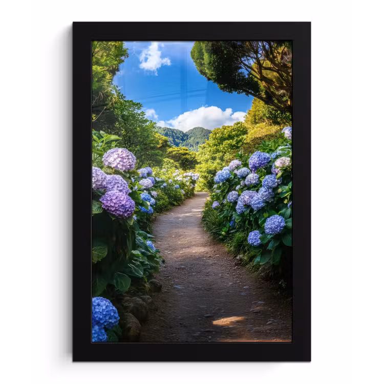 Hortsensia - Pad - Bloemen fotolijst zwart zonder passe partout klein -3d