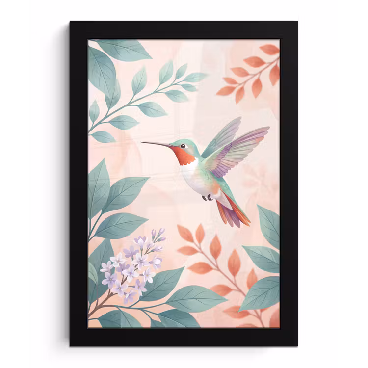 Kolibrie - Vliegen - Natuur - Illustratie - Kleurrijk fotolijst zwart zonder passe partout klein -3d