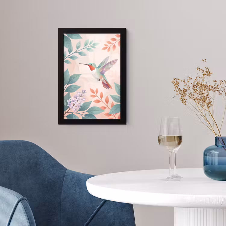 Kolibrie - Vliegen - Natuur - Illustratie - Kleurrijk fotolijst zwart zonder passe partout klein -sfeer4