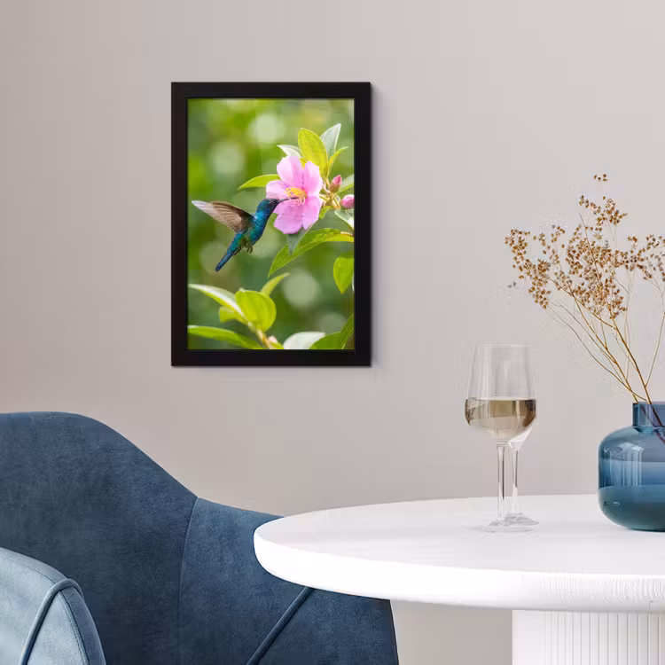 Kolibrie - Bloem - Natuur - Groen fotolijst zwart zonder passe partout klein -sfeer4