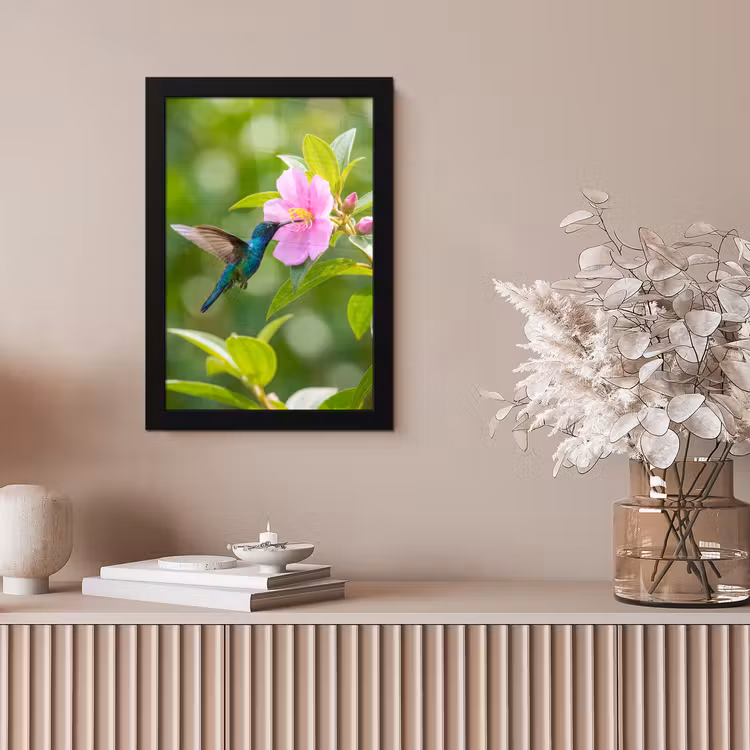 Kolibrie - Bloem - Natuur - Groen fotolijst zwart zonder passe partout klein -sfeer5