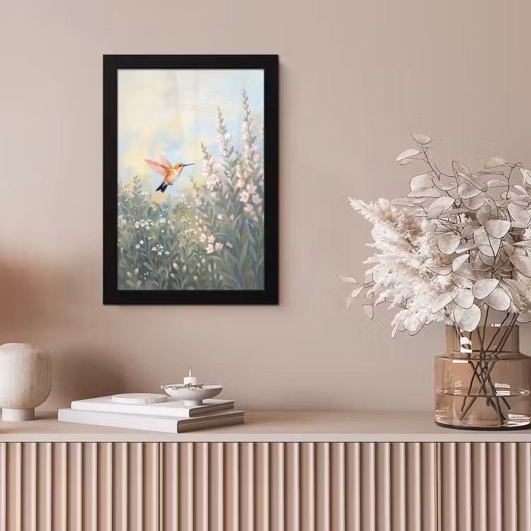 Kolibrie - Illustratie - Kleurrijk fotolijst zwart zonder passe partout klein -sfeer5