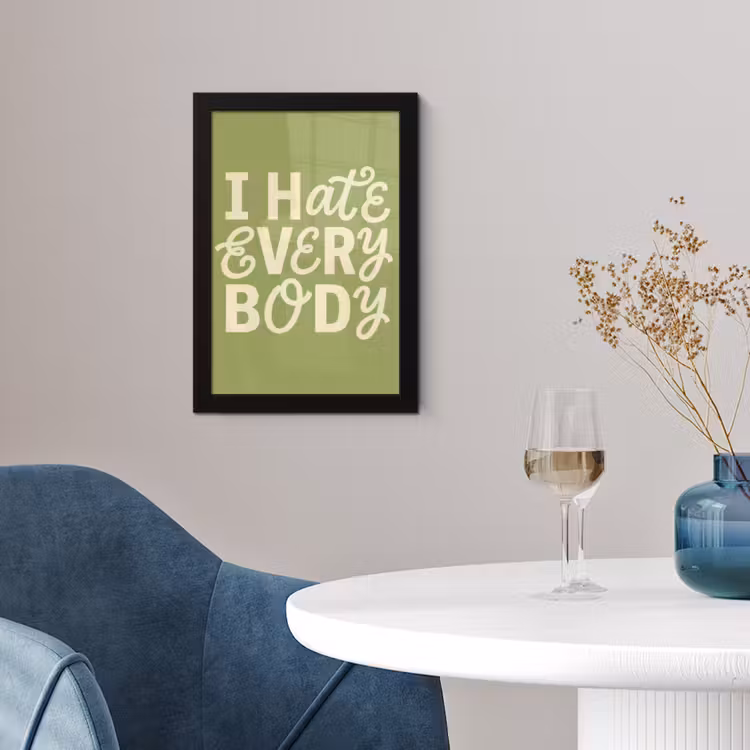 I hate everybody - Groen - Retro fotolijst zwart zonder passe partout klein -sfeer4