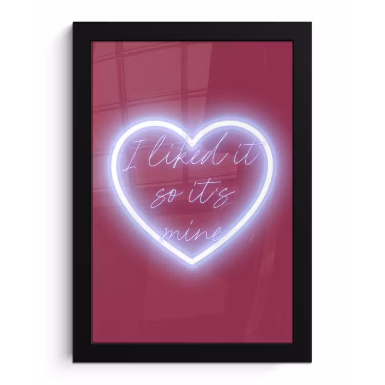 I liked it so it's mine - Neon hart - Roze fotolijst zwart zonder passe partout klein -3d