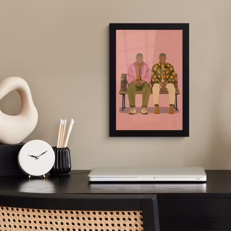 Illustratie - Bankje - Personen - Minimalistisch fotolijst zwart zonder passe partout klein -sfeer1