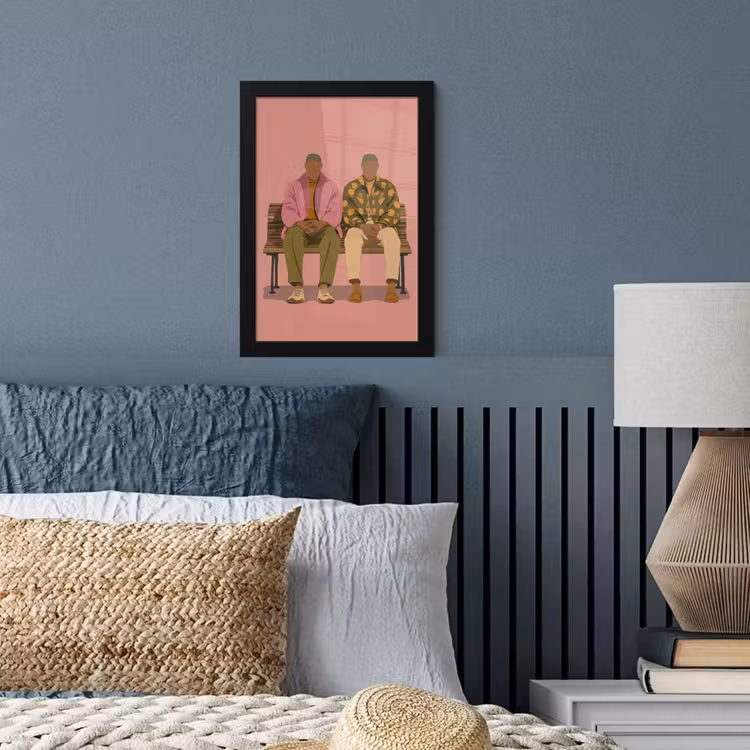 Illustratie - Bankje - Personen - Minimalistisch fotolijst zwart zonder passe partout klein -sfeer3