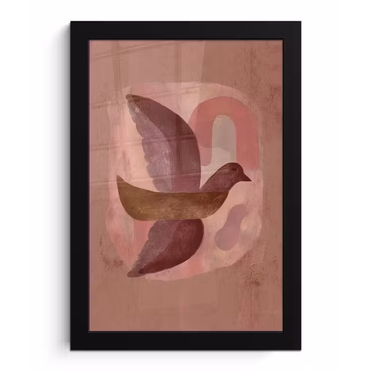 Illustratie - Vogels - Abstract - Roze fotolijst zwart zonder passe partout klein -3d