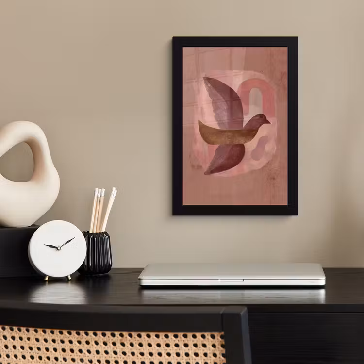 Illustratie - Vogels - Abstract - Roze fotolijst zwart zonder passe partout klein -sfeer1