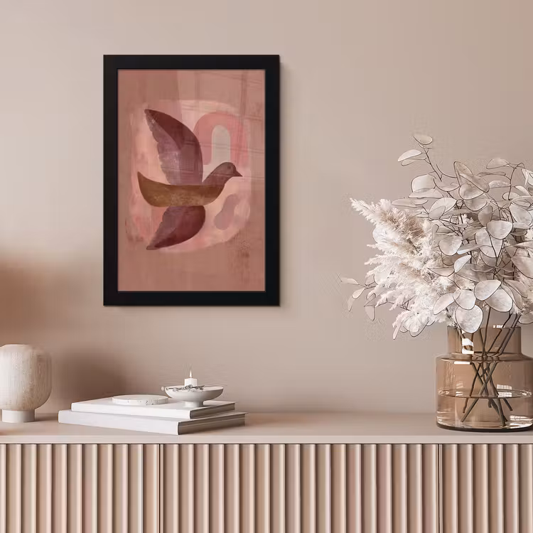Illustratie - Vogels - Abstract - Roze fotolijst zwart zonder passe partout klein -sfeer5