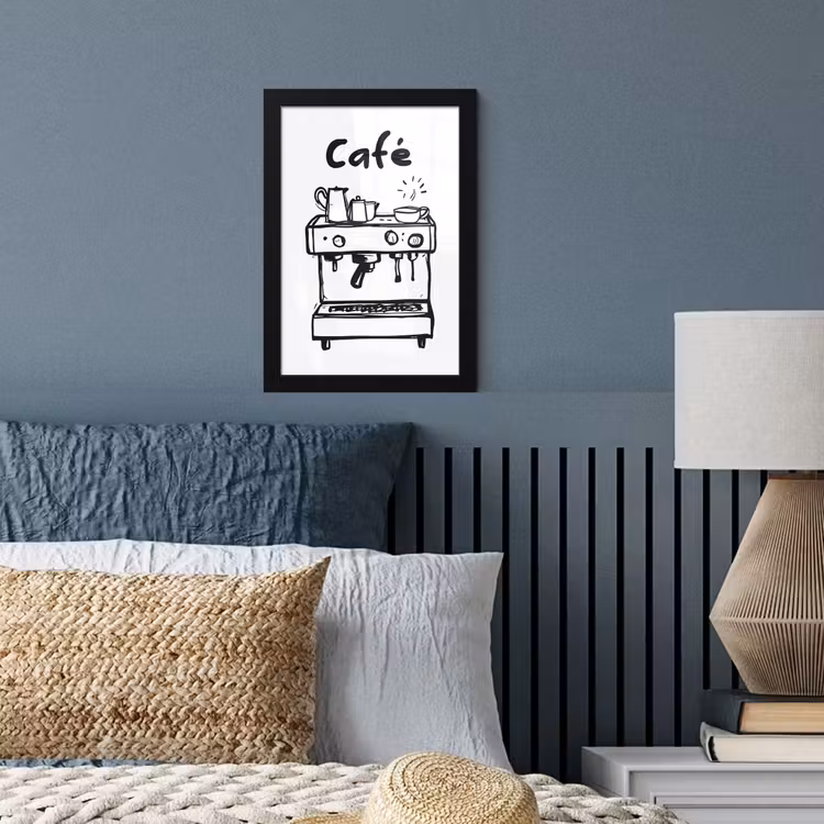Illustratie - Café - Koffiemachine - Kopjes fotolijst zwart zonder passe partout klein -sfeer3