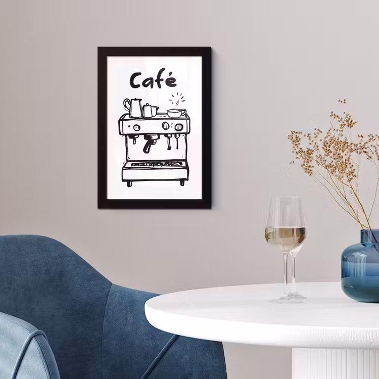 Illustratie - Café - Koffiemachine - Kopjes fotolijst zwart zonder passe partout klein -sfeer4