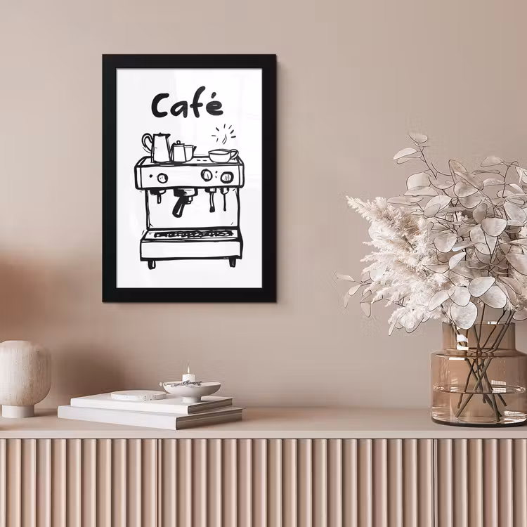 Illustratie - Café - Koffiemachine - Kopjes fotolijst zwart zonder passe partout klein -sfeer5