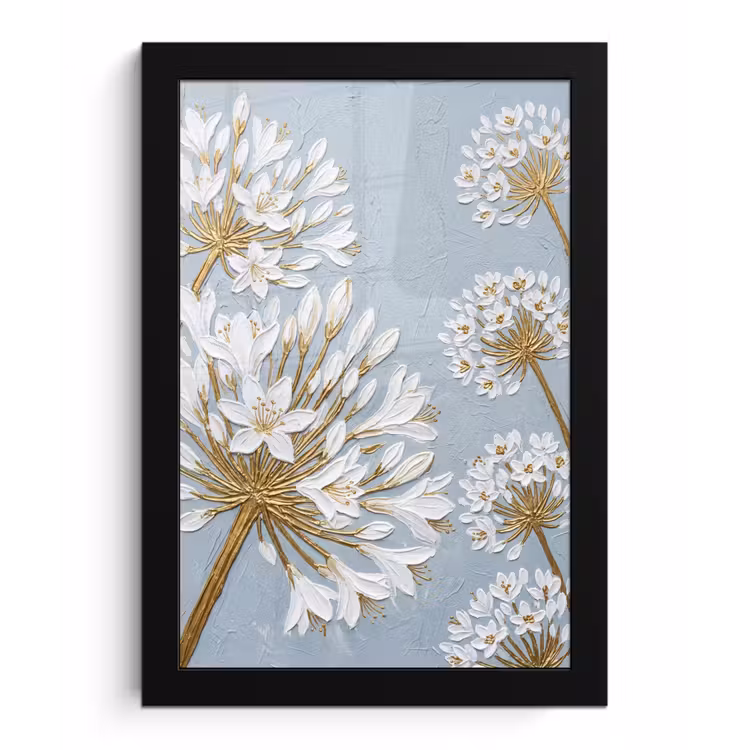 Illustratie - Bloemen - Blauw fotolijst zwart zonder passe partout klein -3d