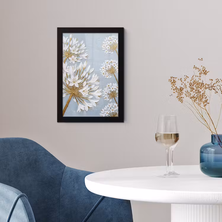 Illustratie - Bloemen - Blauw fotolijst zwart zonder passe partout klein -sfeer4