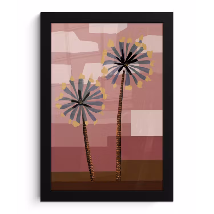 Illustratie - Bloemen - Vlakken - Abstract fotolijst zwart zonder passe partout klein -3d