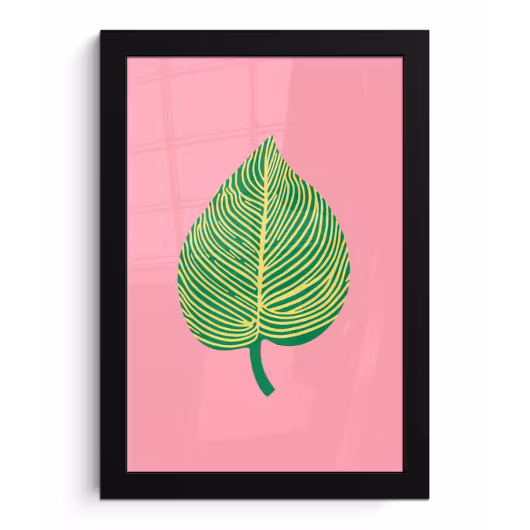 Illustratie - Blad - Minimalistisch - Groen fotolijst zwart zonder passe partout klein -3d