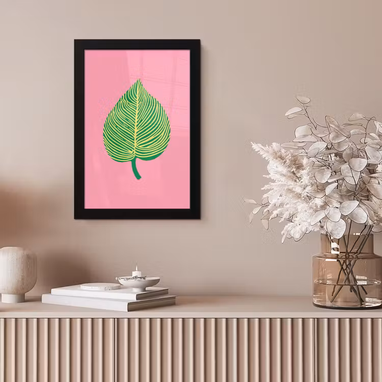 Illustratie - Blad - Minimalistisch - Groen fotolijst zwart zonder passe partout klein -sfeer5