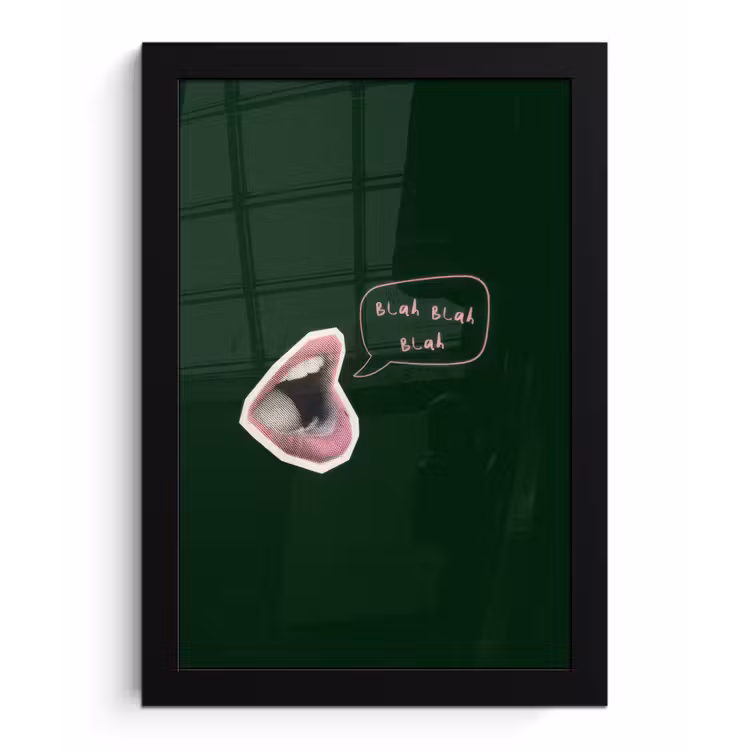 Illustratie - Mond - Donkergroen - Tekstwolkje fotolijst zwart zonder passe partout klein -3d