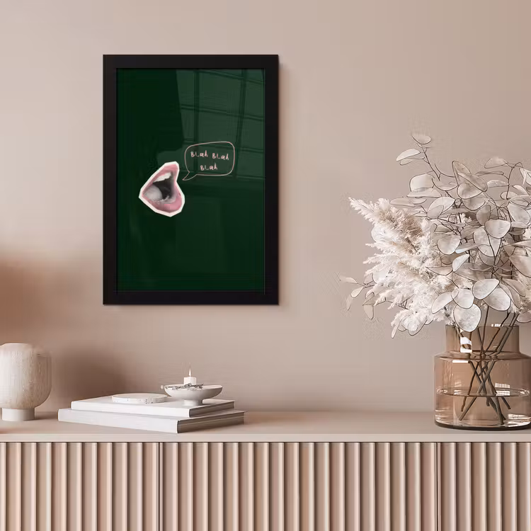 Illustratie - Mond - Donkergroen - Tekstwolkje fotolijst zwart zonder passe partout klein -sfeer5