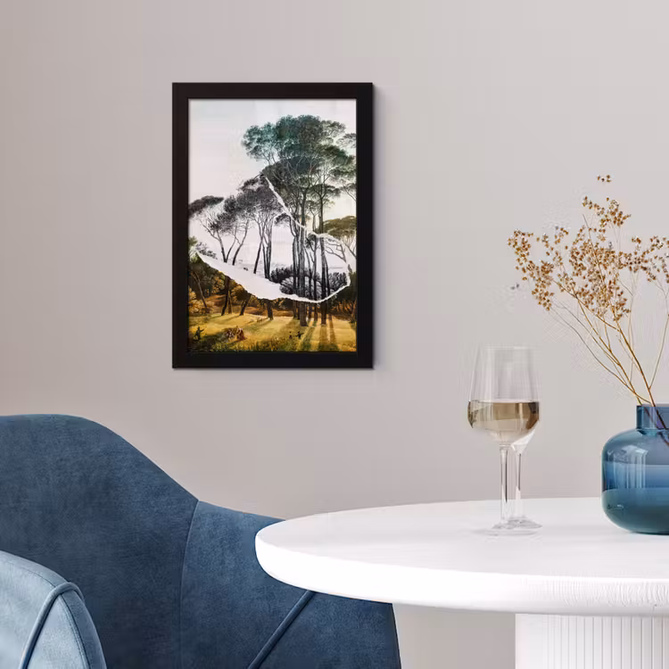 Italiaans landschap parasoldennen - Kunst - Hendrik Voogd - Schilderij - Zwart wit - Oude meesters fotolijst zwart zonder passe partout klein -sfeer4