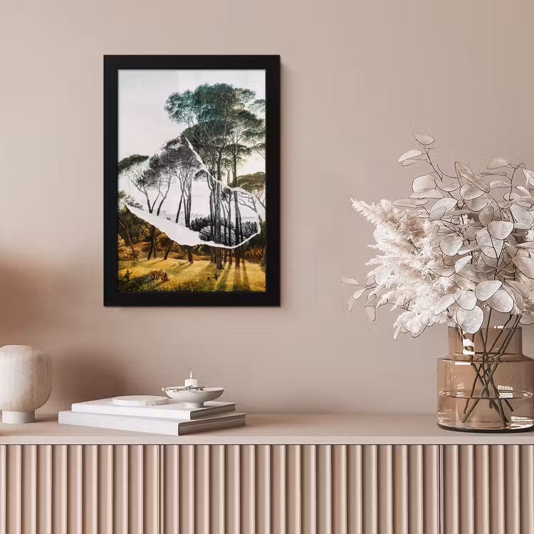 Italiaans landschap parasoldennen - Kunst - Hendrik Voogd - Schilderij - Zwart wit - Oude meesters fotolijst zwart zonder passe partout klein -sfeer5
