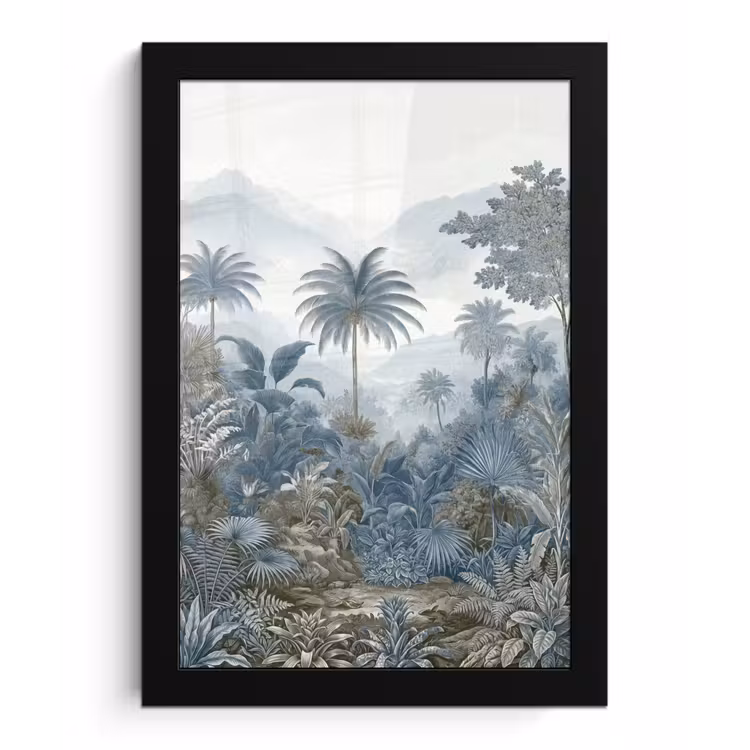 Jungle - Modern - Blauw - Groen fotolijst zwart zonder passe partout klein -3d