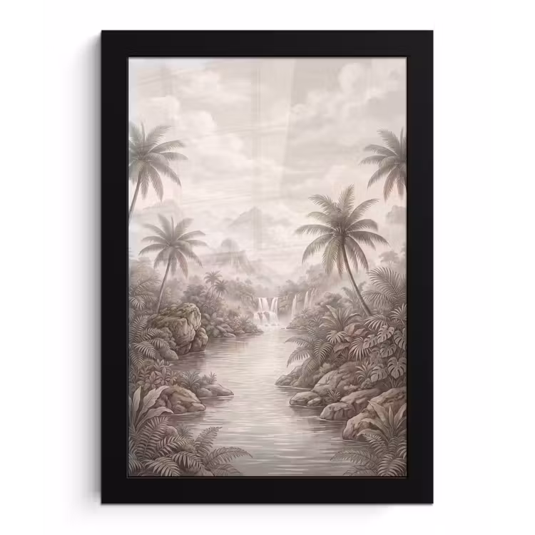 Jungle - Watervallen - Tropisch - Illustratie fotolijst zwart zonder passe partout klein -3d
