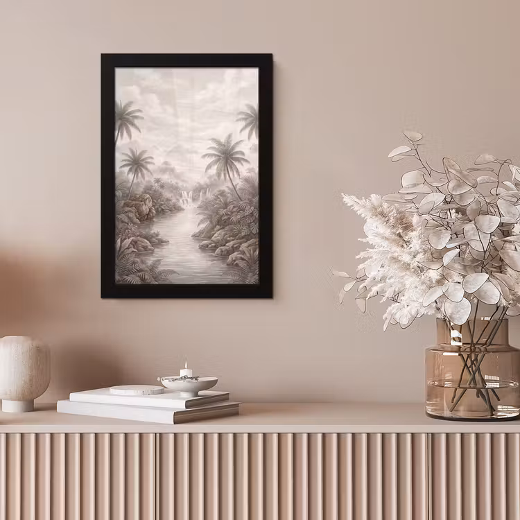 Jungle - Watervallen - Tropisch - Illustratie fotolijst zwart zonder passe partout klein -sfeer5
