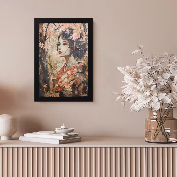 Kimono - Vrouw - kersenbomen fotolijst zwart zonder passe partout klein -sfeer5