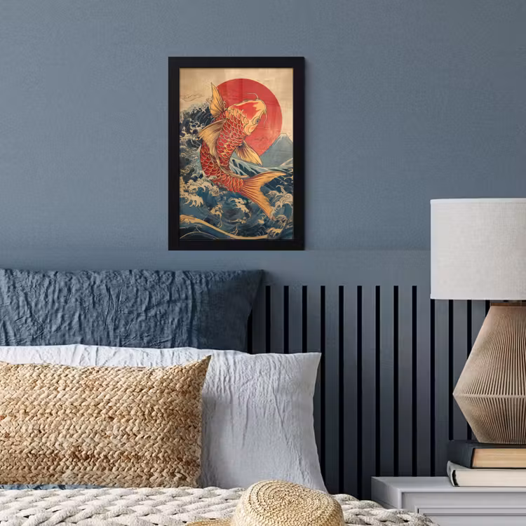 Koi - Zee - Golven - Zon fotolijst zwart zonder passe partout klein -sfeer3