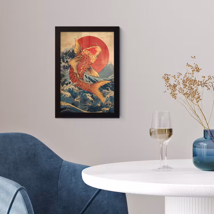 Koi - Zee - Golven - Zon fotolijst zwart zonder passe partout klein -sfeer4
