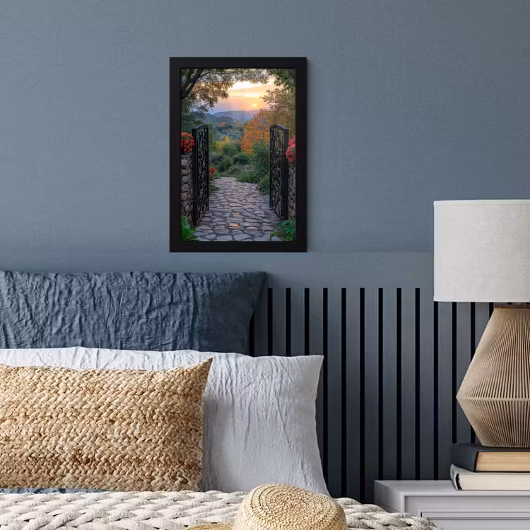 Landschap - Hek - Pad - Zonsondergang - Natuur fotolijst zwart zonder passe partout klein -sfeer3