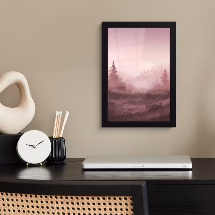 Landschap - Mistig - Roze fotolijst zwart zonder passe partout klein -sfeer1