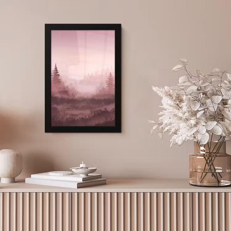 Landschap - Mistig - Roze fotolijst zwart zonder passe partout klein -sfeer5