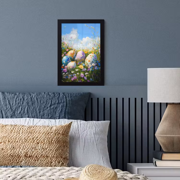 Grasveld - Eieren - Bloemen fotolijst zwart zonder passe partout klein -sfeer3