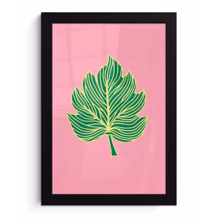 Blad - Groen - Illustratie - Minimalistisch fotolijst zwart zonder passe partout klein -3d