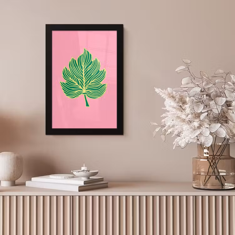 Blad - Groen - Illustratie - Minimalistisch fotolijst zwart zonder passe partout klein -sfeer5