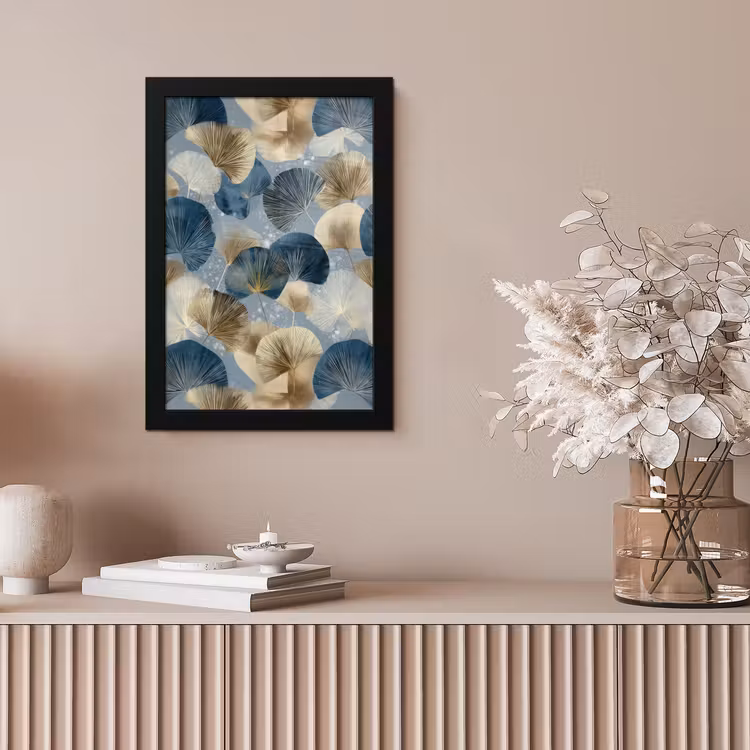 Bladeren - Abstract - Goud - Blauw fotolijst zwart zonder passe partout klein -sfeer5