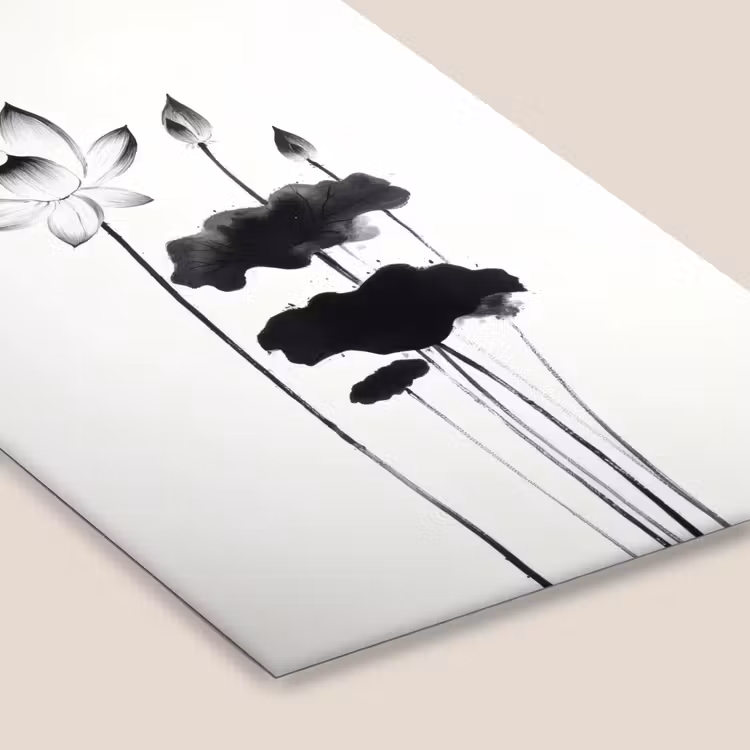 Bladeren - Zwart - Lotusbloem - Minimalitisch fotolijst zwart zonder passe partout klein -zsfeer6
