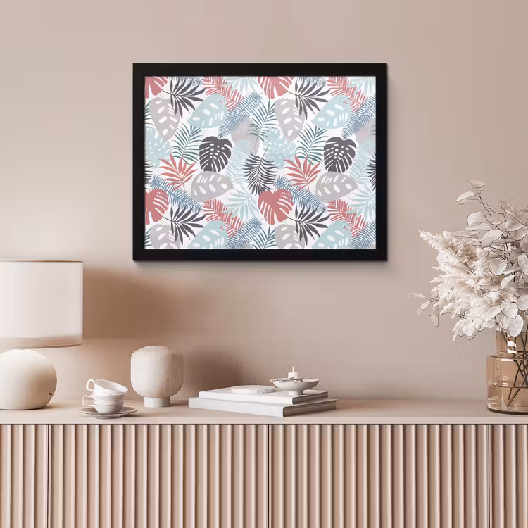 Inductie beschermer - Bladeren - Pastel - Jungle - Afdekplaat voor kookplaat fotolijst zwart zonder passe partout klein -sfeer5