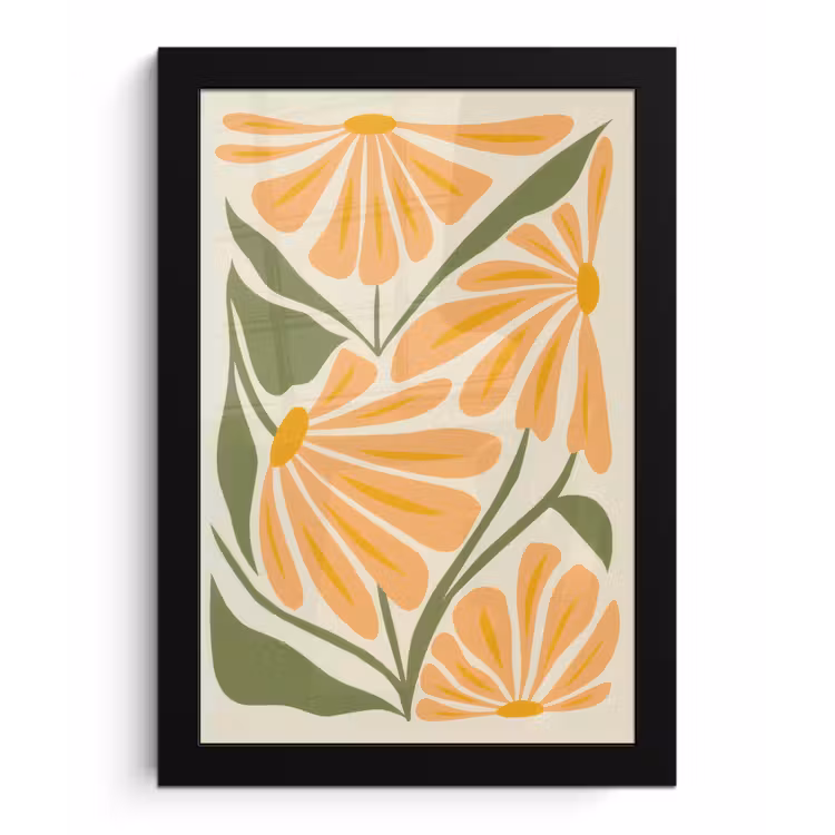 Blaadjes - Zachtoranje - Bloemen fotolijst zwart zonder passe partout klein -3d